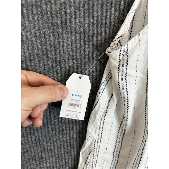 Time And Tru Womens Ruffle Collar Tank Top Size Large Linen Blend Striped Boho - Picture 3 of 10